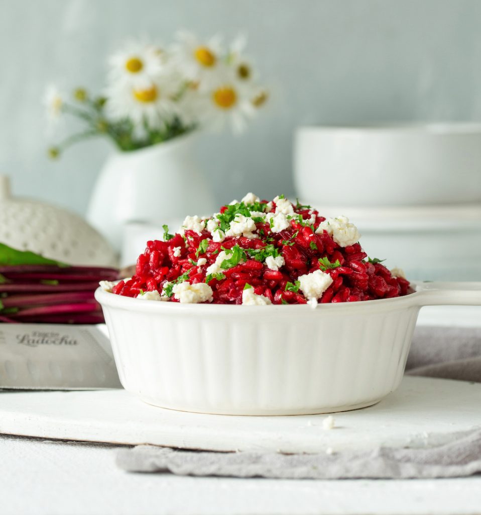 risotto z młodymi burkami świeżym tymiankiem i serem feta